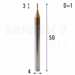 Frez palcowy do metalu 4P | fi 1 mm * 50 mm | CNC VHM HRC 55