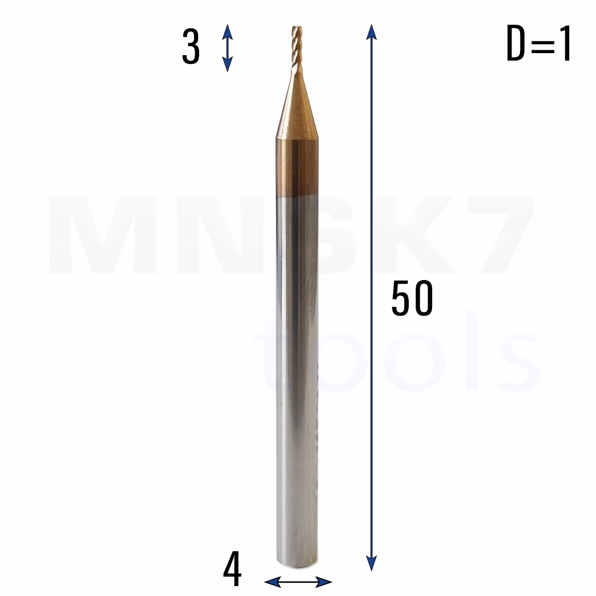Frez palcowy do metalu 4P | fi 1 mm * 50 mm | CNC VHM HRC 55