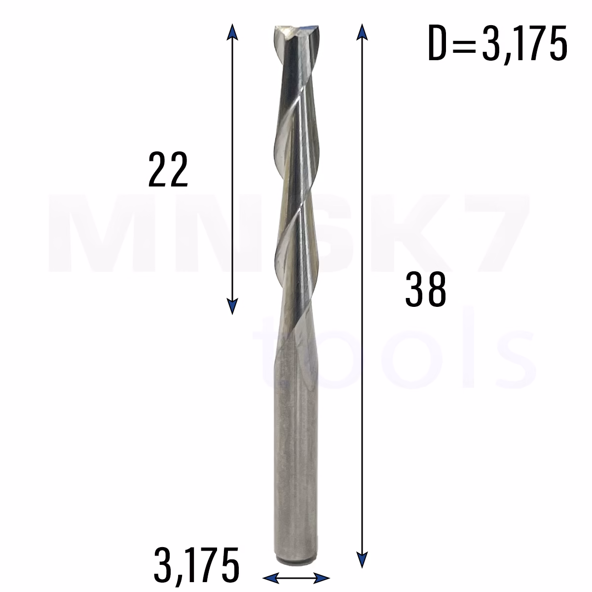Frez uniwersalny dwupiórowy 2P | fi 3.175 x 22 x 38 | VHM CNC