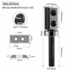 Frez prosty do drewna 2P | trzpień 8 mm | fi 19,05 x 29,5 | z łożyskiem 1L