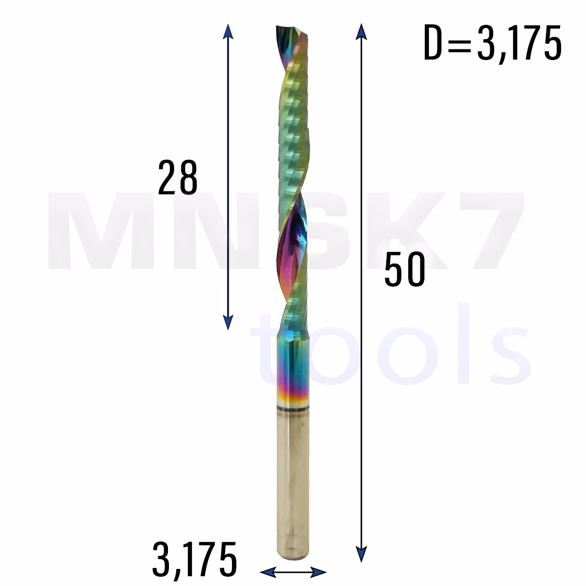Frez palcowy do PVC 1P | fi 3,175 mm x 50 mm | CNC VHM HRC60 | polerowany DLC