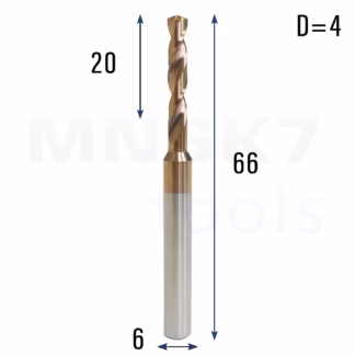 Frez wiertło CNC | fi 4 mm x 6 mm x 66 mm | VHM HRC65 | TiSiN