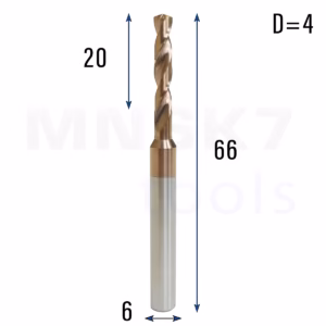 Frez wiertło CNC | fi 4 mm x 6 mm x 66 mm | VHM HRC65 | TiSiN
