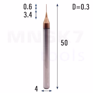 Frez palcowy mikro do metalu 2P | fi 0.3 mm * 50 mm | CNC VHM HRC 55