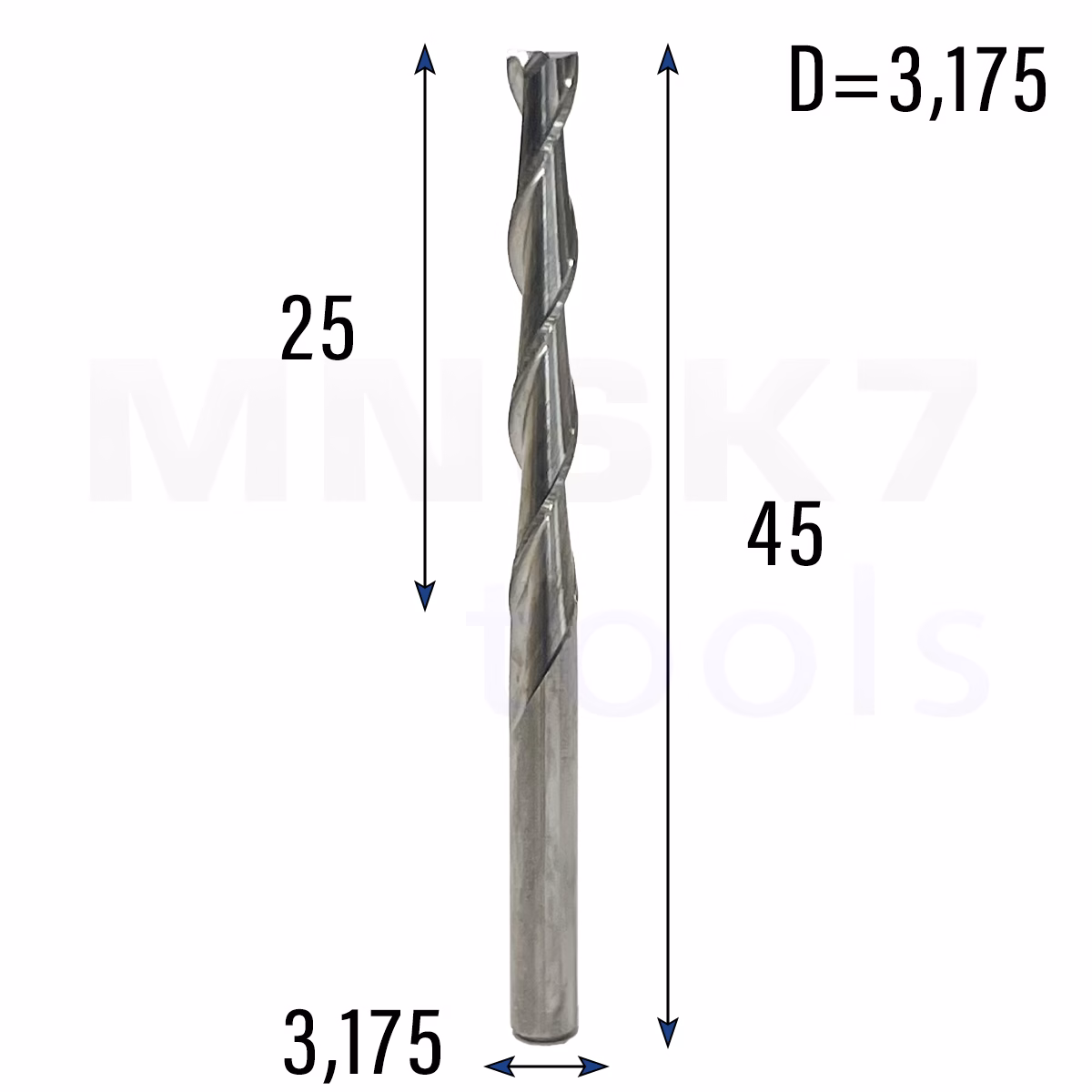Frez uniwersalny dwupiórowy 2P | fi 3.175 x 25 x 45 | VHM CNC