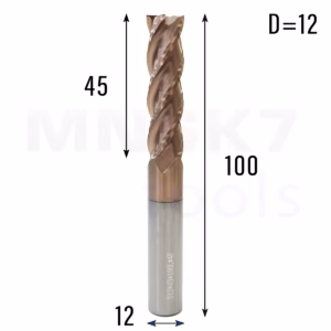 Frez palcowy długi do metalu 4P | fi 12 mm x 45 x 100 | CNC VHM HRC 55
