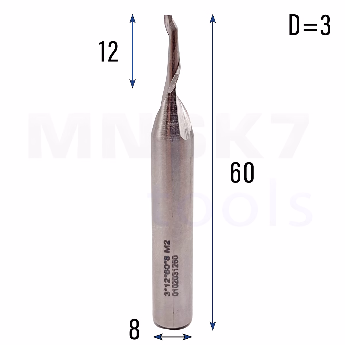 Frez jednopiórowy do aluminium 1P | fi 3 x 12 x 8 x 60 | CNC HSS HRC55 - obrazek 2