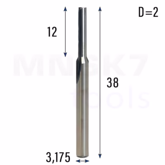 Frez prosty do drewna 2P | fi 2 mm x 12 mm x 38 mm | CNC VHM