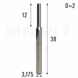 Frez prosty do drewna 2P | fi 2 mm x 12 mm x 38 mm | CNC VHM