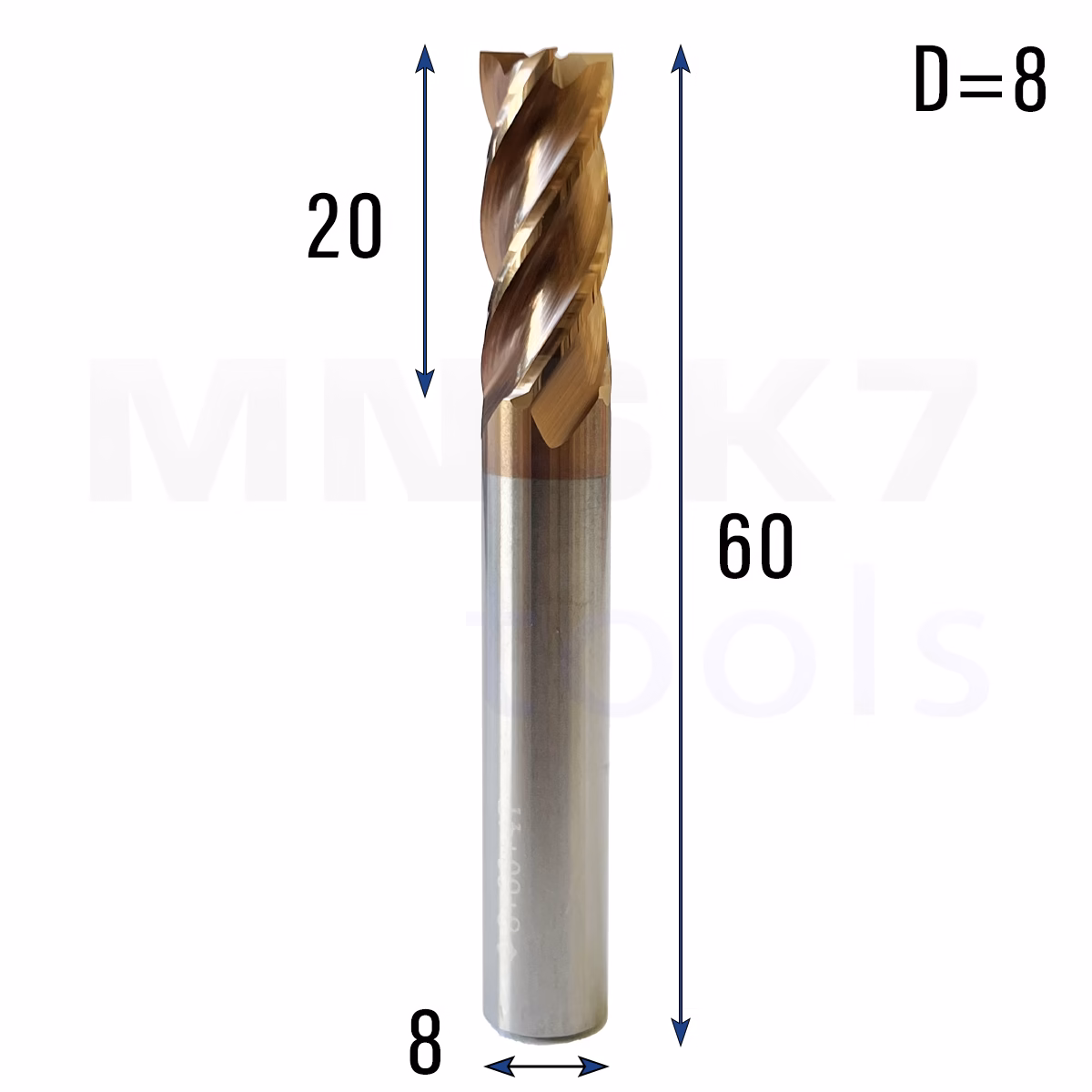 Frez palcowy do metalu 4P | fi 8 mm * 60 mm | CNC VHM HRC 55