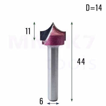 Frez z rowkiem typu V do drewna | trzpień 6 mm | fi 14 x 11 | VHM | CNC