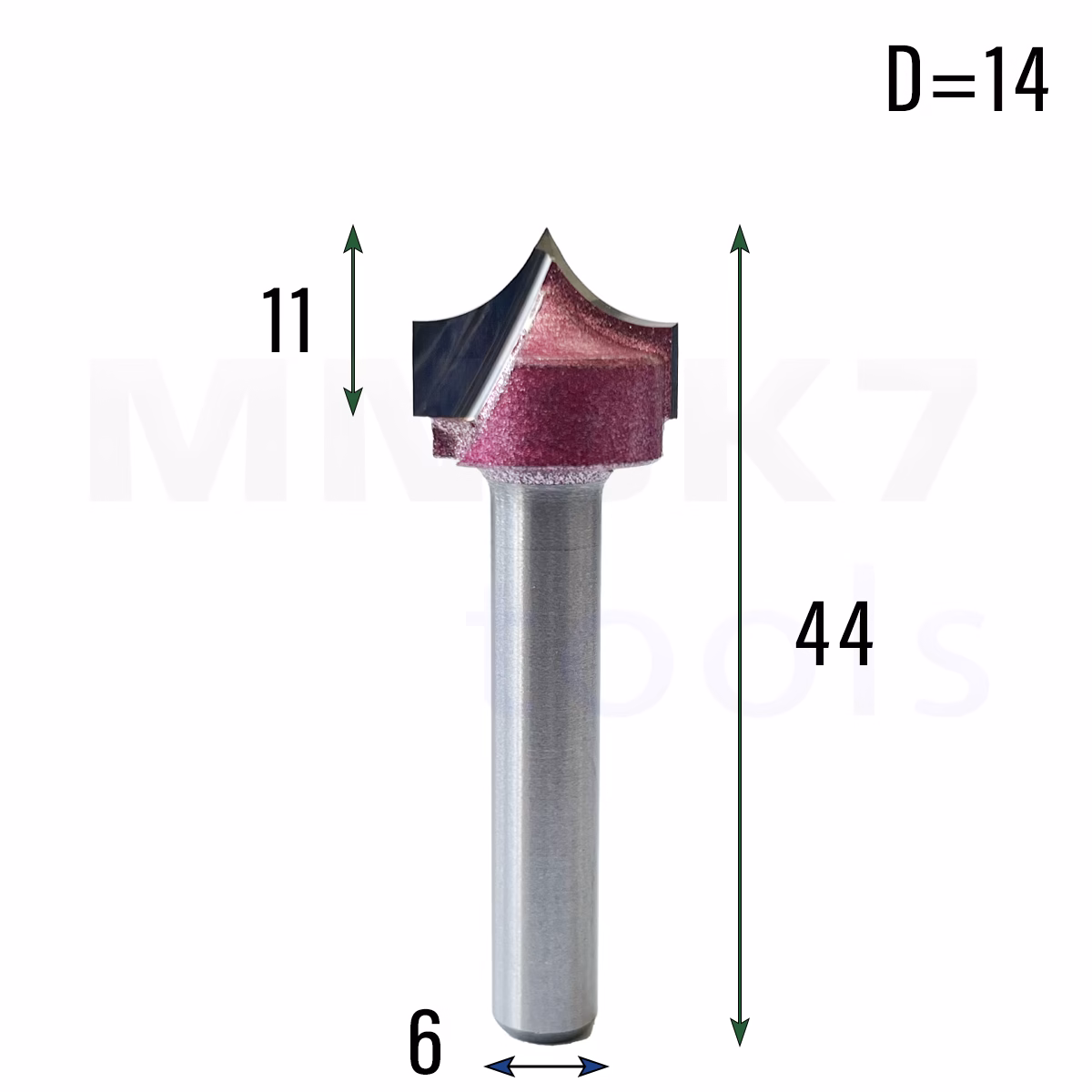 Frez z rowkiem typu V do drewna | trzpień 6 mm | fi 14 x 11 | VHM | CNC