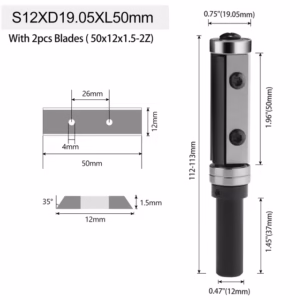 Frez prosty do drewna 2P | trzpień 12mm | fi 19,05 x 50 | z łożyskiem 2L