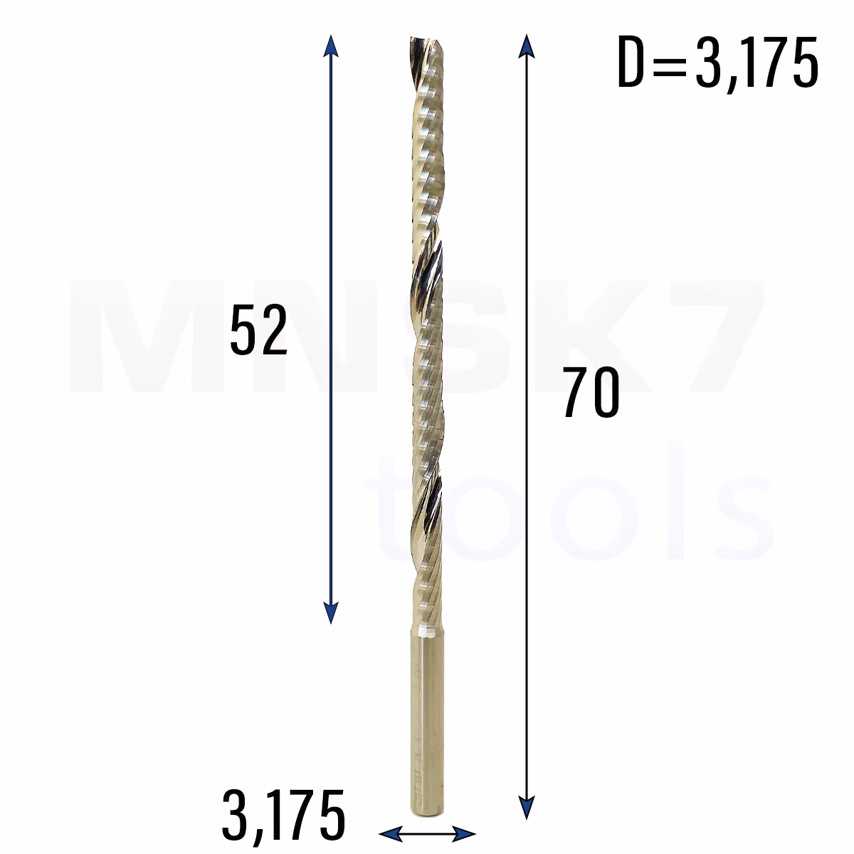 Frez uniwersalny jednopiórowy 1P | fi 3.175 x 52 x 70 | VHM CNC | Polerowany