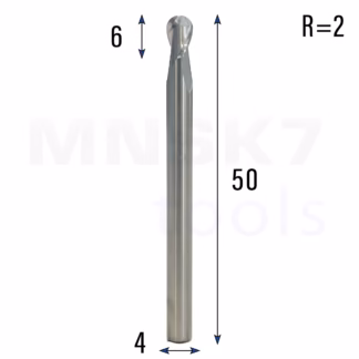 Frez kulowy 3D 2P | trzpień 4 mm | fi 4 x 6 x 50 | R2 | HRC55 | VHM CNC