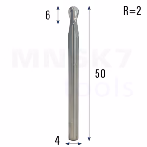 Frez kulowy 3D 2P | trzpień 4 mm | fi 4 x 6 x 50 | R2 | HRC55 | VHM CNC