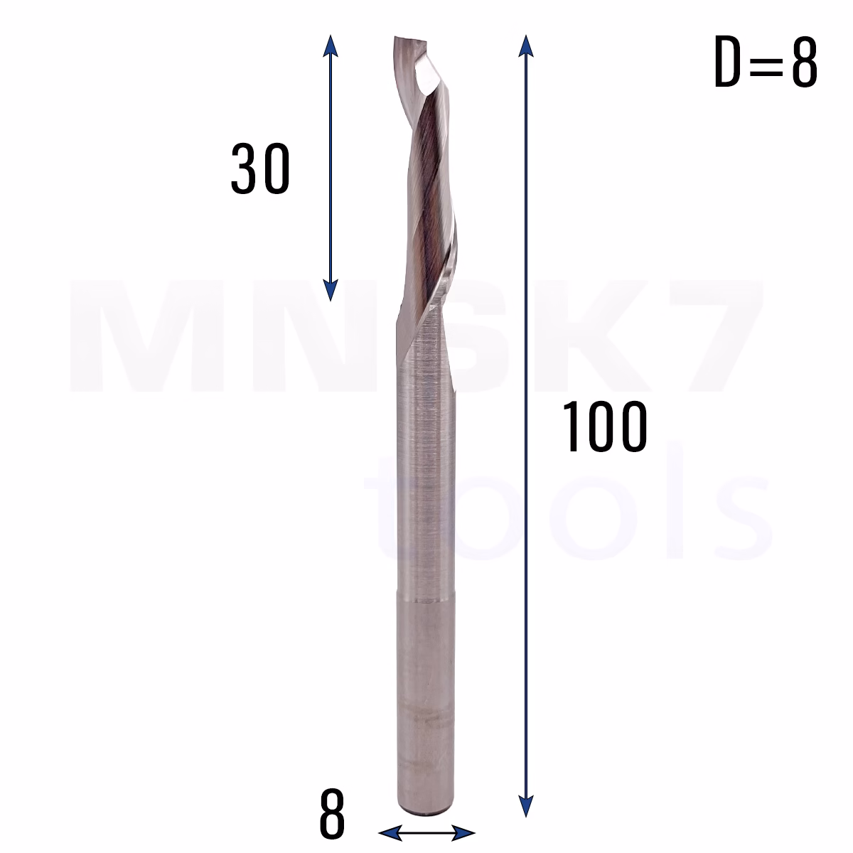 Frez jednopiórowy do aluminium 1P | fi 8 x 30 x 8 x 100 | CNC HSS HRC55 - obrazek 2