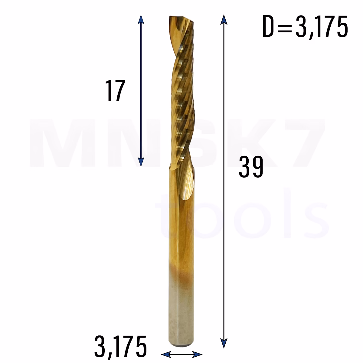 Frez spiralny CNC 1F 3,175*3,175*17*39 AlTiN (HUHAO)