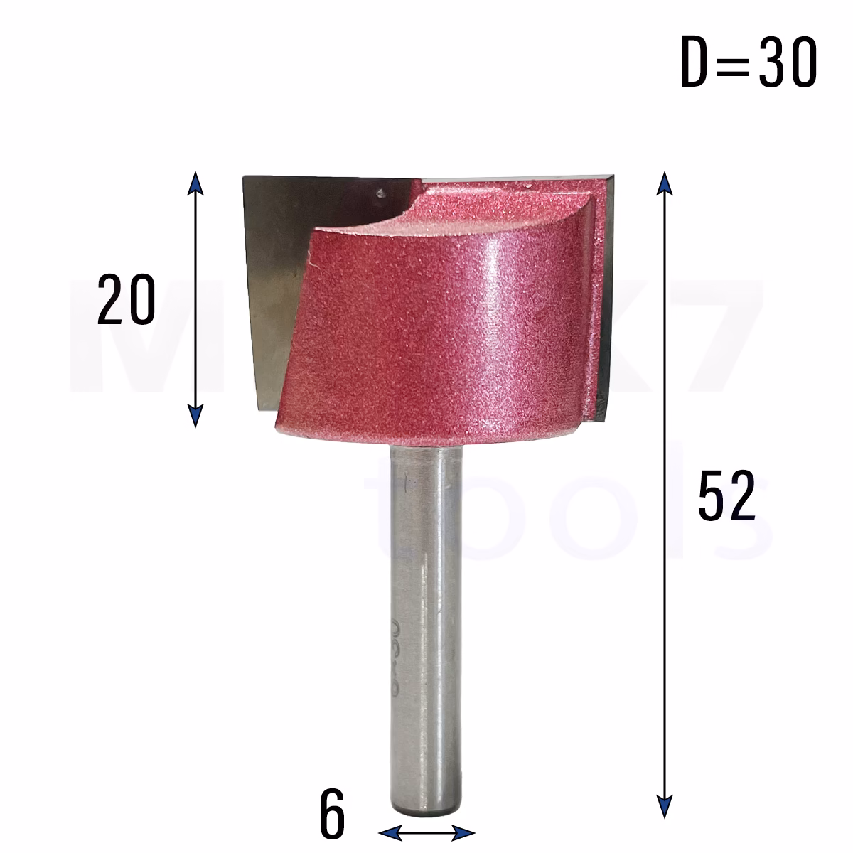 Frez prosty do drewna 2P | trzpień 6mm | fi 30 x 20 x 52 | VHM