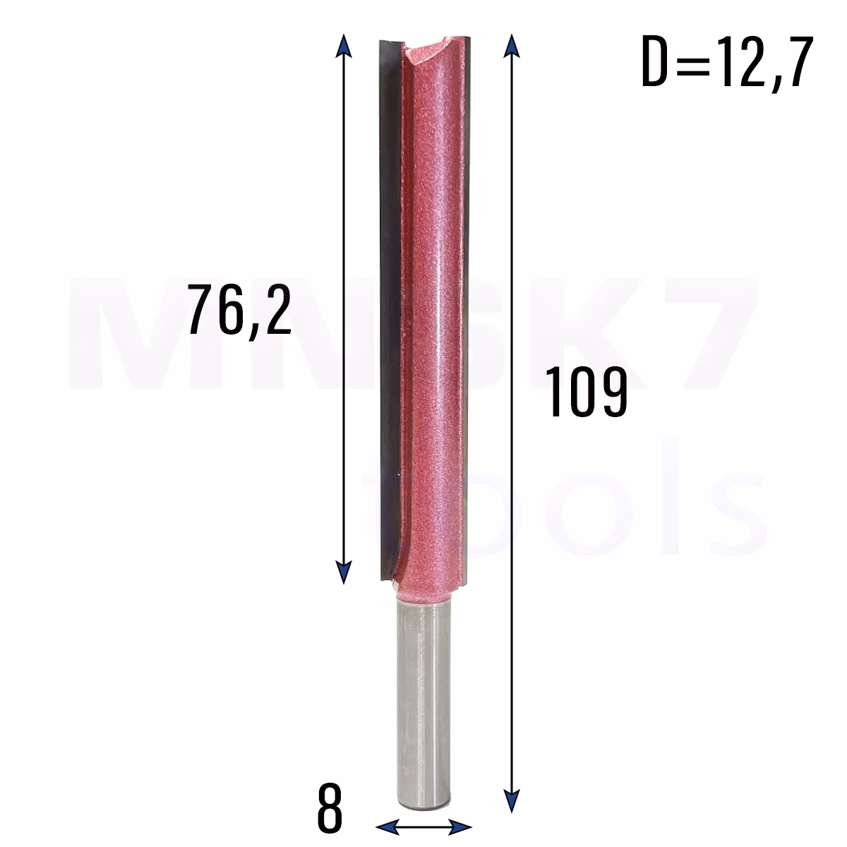 Frez prosty do drewna 2P | trzpień 8mm | fi 12,7 x 76,2 x 109 | VHM