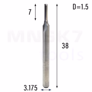 Frez prosty do drewna 2P | fi 1.5 mm x 7 mm x 38 mm | CNC VHM