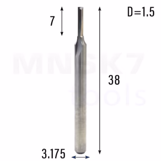 Frez prosty do drewna 2P | fi 1.5 mm x 7 mm x 38 mm | CNC VHM
