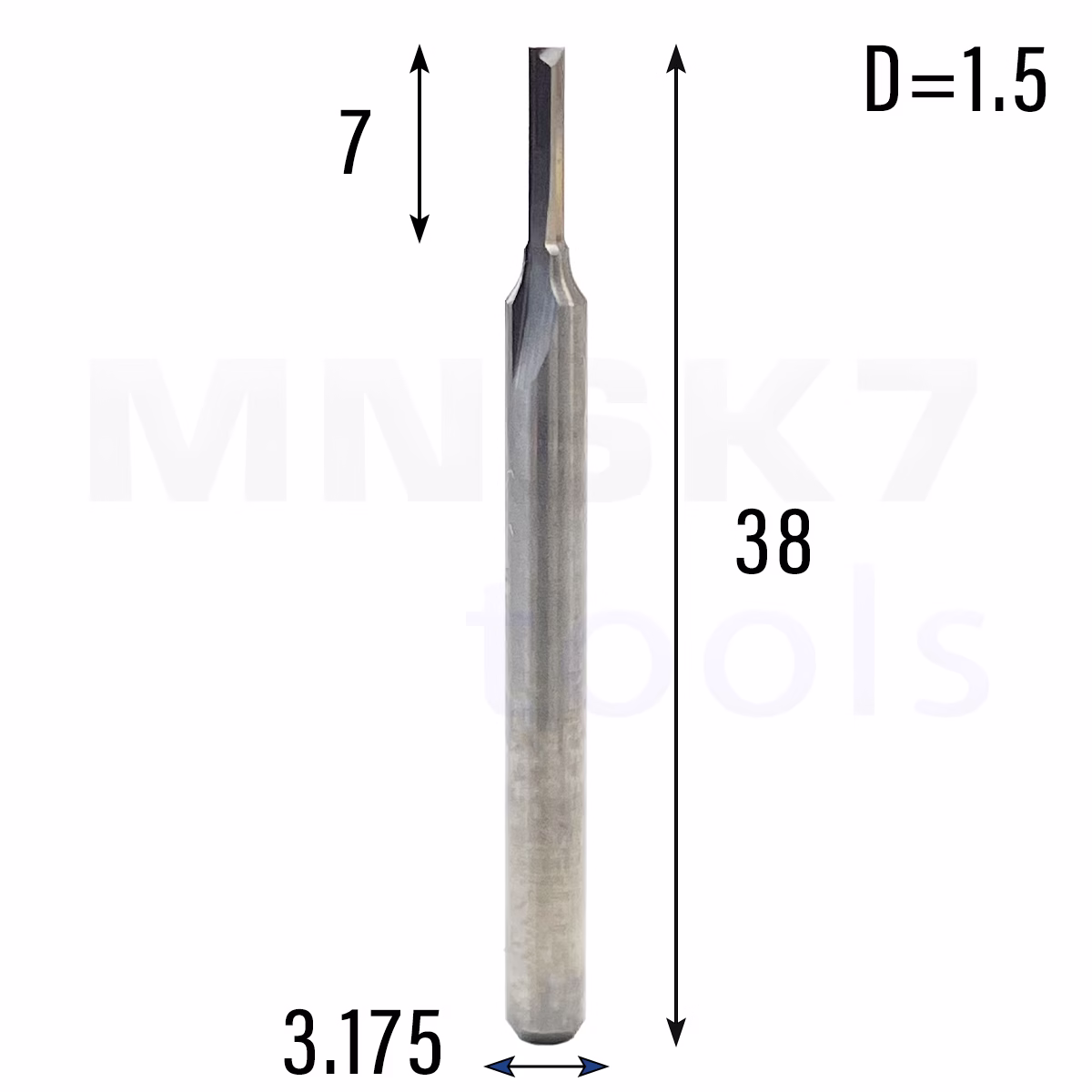 Frez prosty do drewna 2P | fi 1.5 mm x 7 mm x 38 mm | CNC VHM