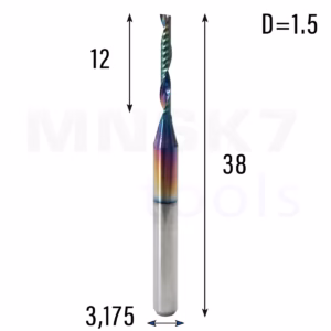 Frez palcowy do PVC 1P | fi 1.5 mm x 38 mm | CNC VHM HRC60 | polerowany DLC