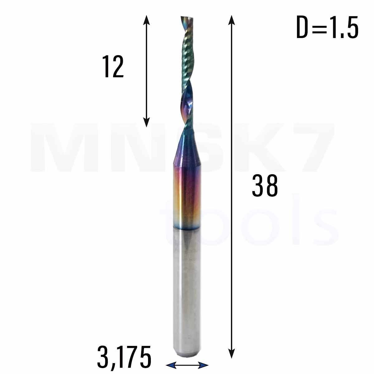 Frez palcowy do PVC 1P | fi 1.5 mm x 38 mm | CNC VHM HRC60 | polerowany DLC