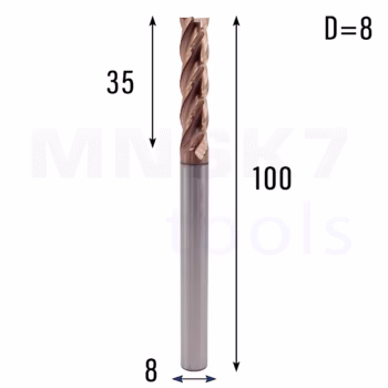 Frez palcowy długi do metalu 4P | fi 8 mm x 35 mm x 100 mm | CNC VHM HRC 55