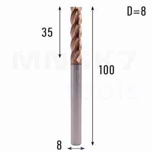 Frez palcowy długi do metalu 4P | fi 8 mm x 35 mm x 100 mm | CNC VHM HRC 55