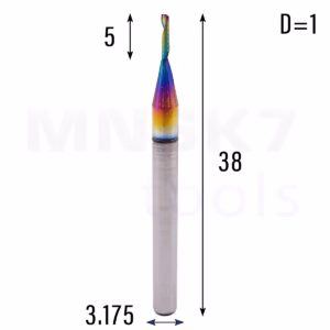 Frez jednopiórowy do aluminium 1P | fi 1 x 5 x 38.5 | CNC VHM HRC 55 | DLC