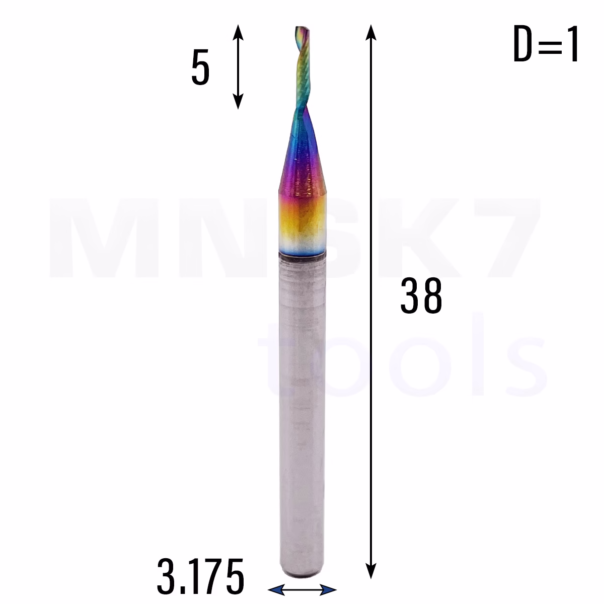 Frez palcowy do aluminium 1P | fi 1 x 5 x 38.5 | CNC VHM HRC 55 | DLC
