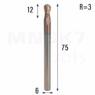 Frez kulowy 3D 2P | trzpień 6 mm | fi 6 x 12 x 75 | R3 | VHM CNC | HRC 55