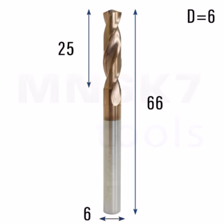 Frez wiertło CNC | fi 6 mm x 6 mm x 66 mm | VHM HRC65 | TiSiN