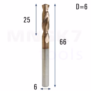 Frez wiertło CNC | fi 6 mm x 6 mm x 66 mm | VHM HRC65 | TiSiN