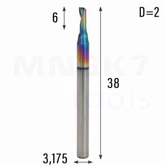 Frez jednopiórowy do aluminium 1P | fi 2 x 6 x 38 | CNC VHM HRC 55 | DLC