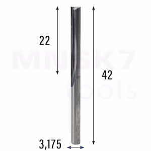 Frez prosty do drewna 2P | fi 3.175 mm x 22 mm x 42 mm | CNC VHM