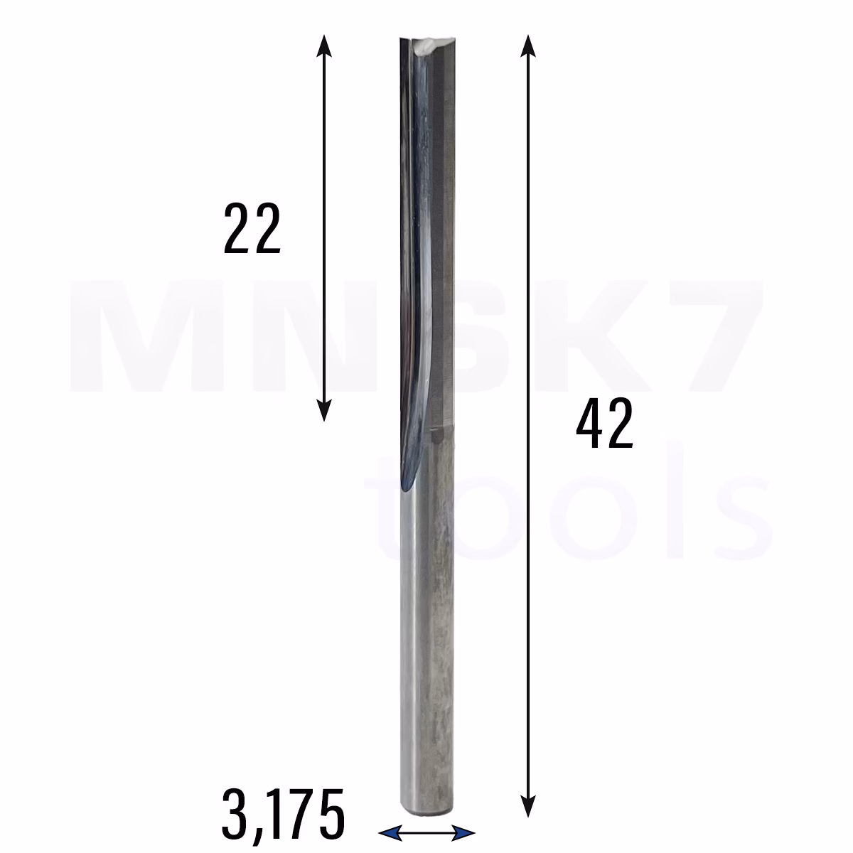 Frez prosty do drewna 2P | fi 3.175 mm x 22 mm x 42 mm | CNC VHM