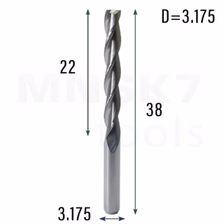 Frez palcowy spiralny do drewna 3P | fi 3.175 x 22 x 38 | CNC VHM