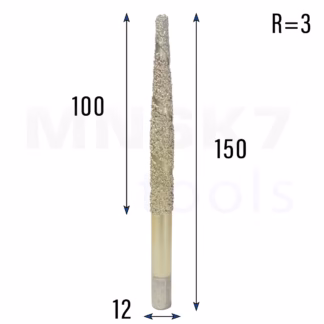 Frez diamentowy stożkowy kulowy do granitu 3D | R 3 | 12 × 100 × 150 | CNC