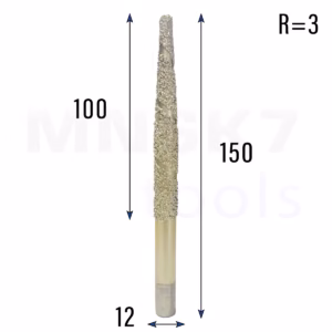 Frez diamentowy stożkowy kulowy do granitu 3D | R 3 | 12 × 100 × 150 | CNC