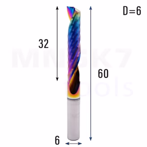 Frez jednopiórowy do aluminium 1P | fi 6 x 32 x 60 | CNC VHM HRC 55 | DLC