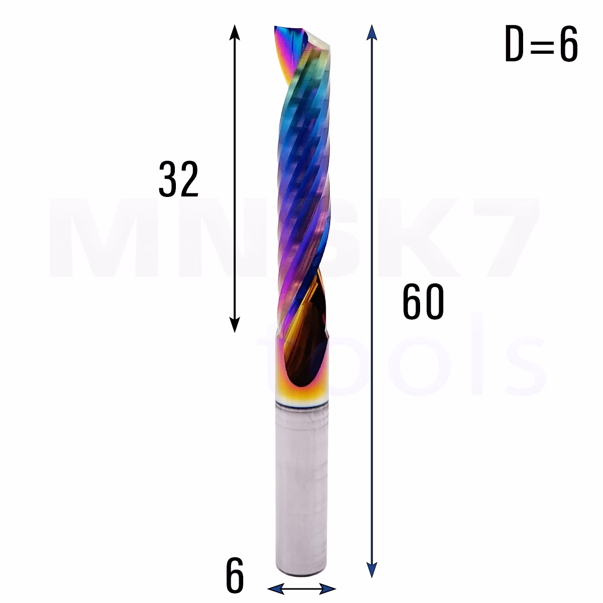 Frez jednopiórowy do aluminium 1P | fi 6 x 32 x 60 | CNC VHM HRC 55 | DLC