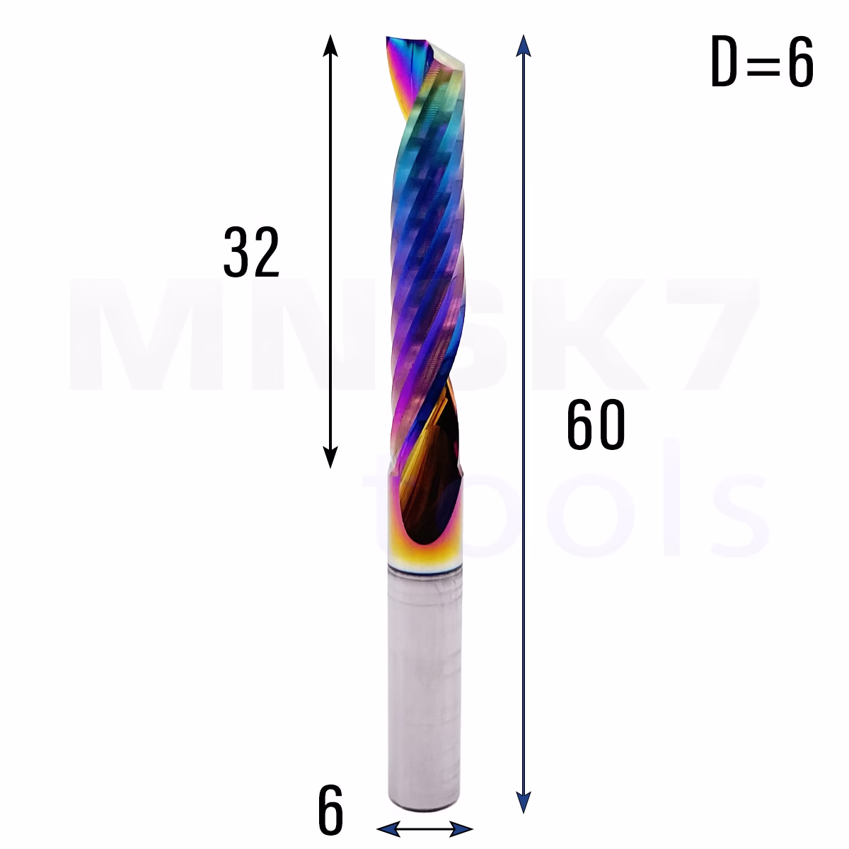 Frez jednopiórowy do aluminium 1P | fi 6 x 32 x 60 | CNC VHM HRC 55 | DLC
