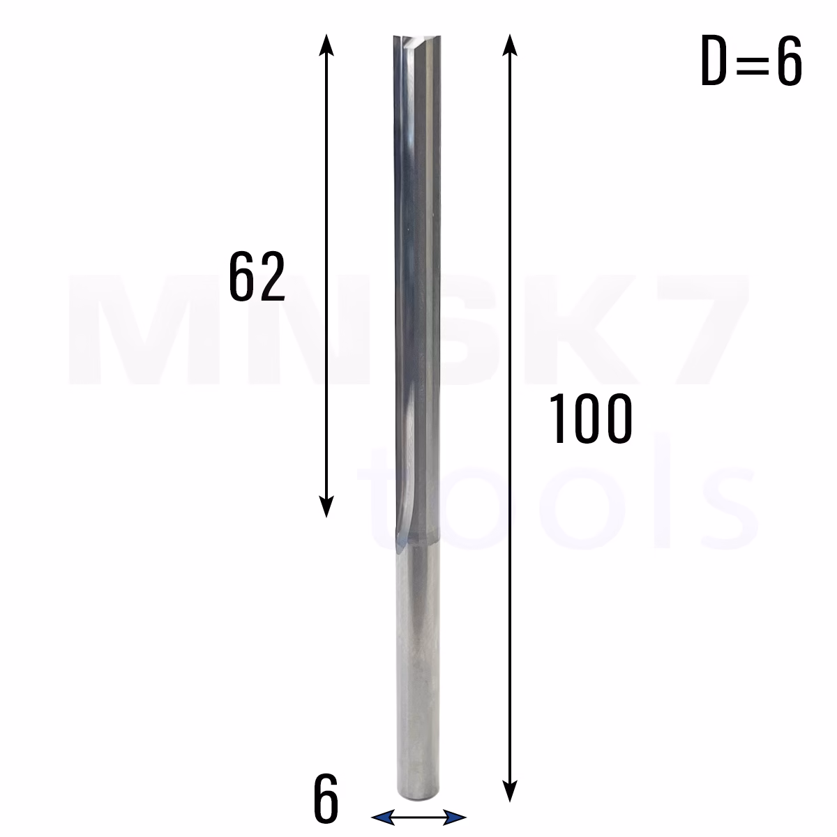 Frez prosty do drewna 2P | fi 6 mm x 62 mm x 100 mm | CNC VHM