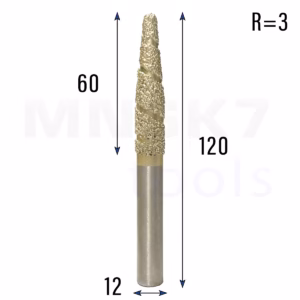 Frez diamentowy stożkowy kulowy do granitu 3D | R 3 | 12 × 60 × 120 | CNC