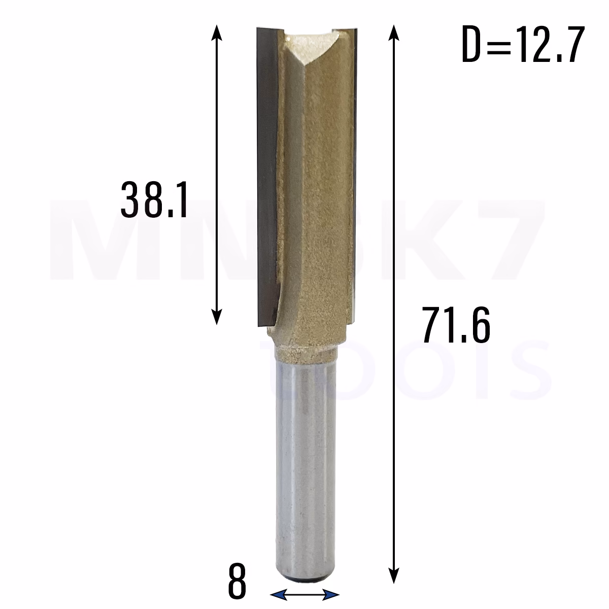 Frez prosty do drewna 2P | trzpień 8mm | fi 12,7 x 38,1 x 71,6 | VHM