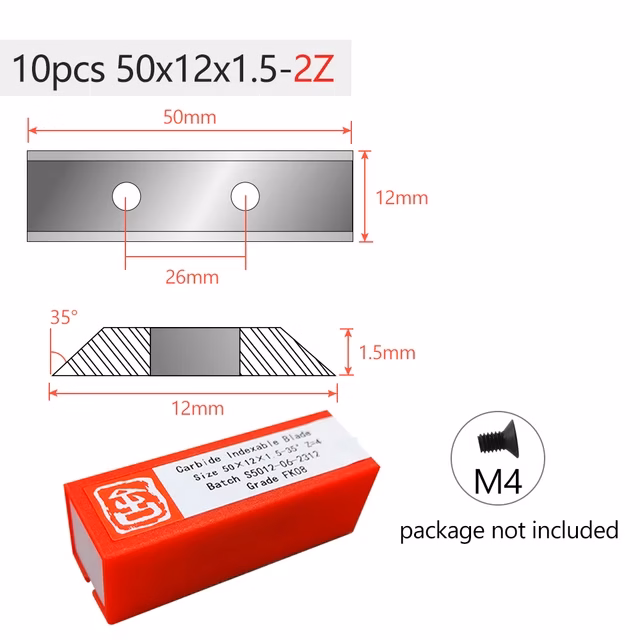 Zestaw wymiennych płytek do frezów 10 szt | 50x12x1,5 mm | VHM | 2-stronne