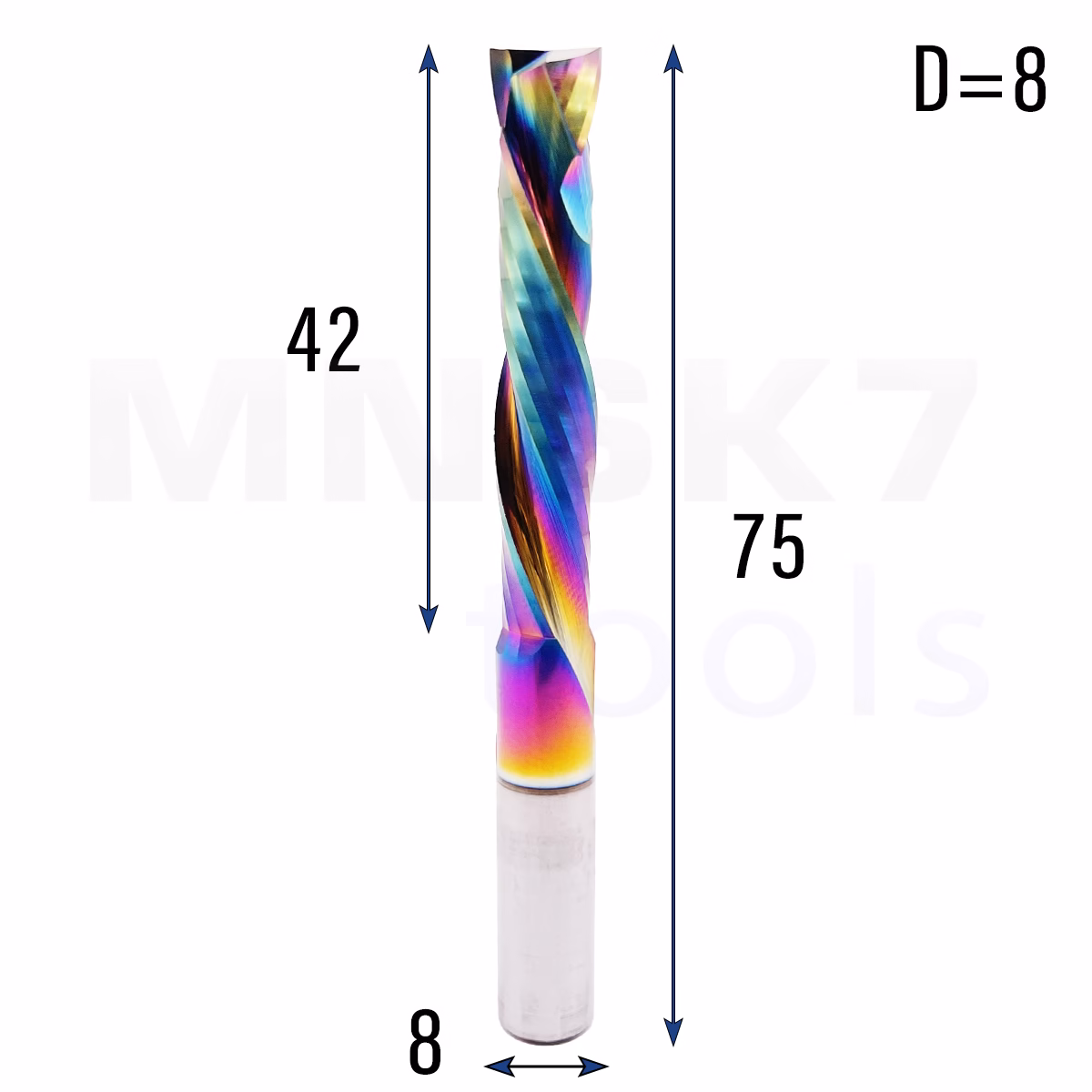 Frez kompresyjny do drewna CNC 2P | fi 8 mm x 75 mm | UP&DOWN | TiN DLC